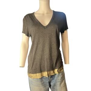 Zadig & Voltaire Wassa Foil Grey Gold V-Neck Soft Knit Tee T-Shirt Size S